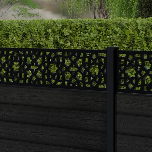 LuxeLine® Classic Straight Top Moroccan Design Screen with Black Composite Fence Panels & Aluminium Post 90cm