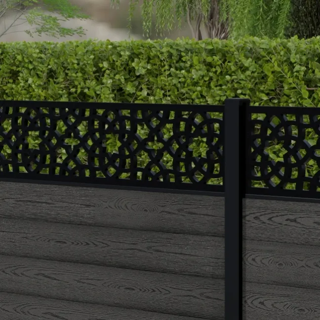 LuxeLine® Classic Straight Top Moroccan Design Screen with Dark Grey Composite Fence Panels & Aluminium Post 90cm