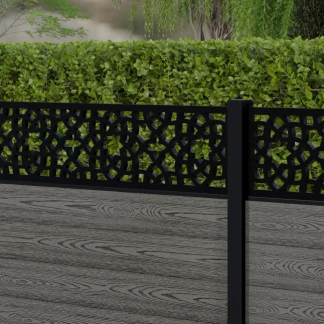 LuxeLine® Classic Straight Top Moroccan Design Screen with Light Grey Composite Fence Panels & Aluminium Post 90cm
