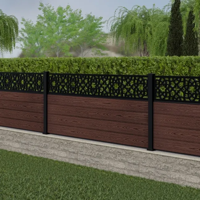 LuxeLine® Classic Straight Top Moroccan Design Screen with Walnut Composite Fence Panels & Aluminium Post 90cm