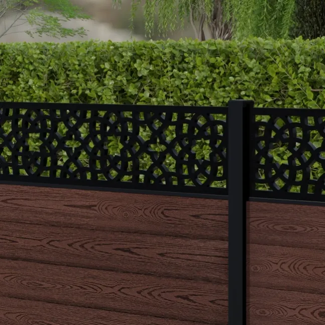 LuxeLine® Classic Straight Top Moroccan Design Screen with Walnut Composite Fence Panels & Aluminium Post 90cm