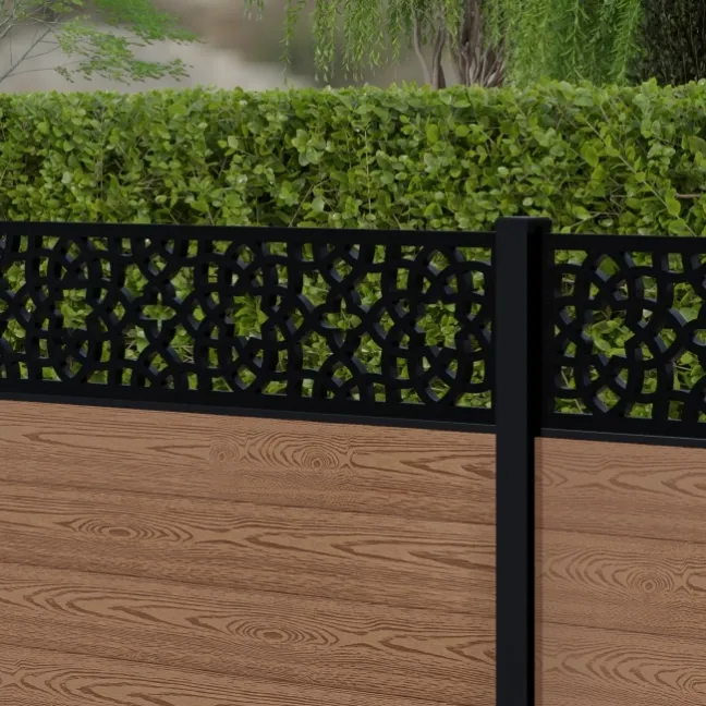 LuxeLine® Classic Straight Top Moroccan Design Screen with Teak Composite Fence Panels & Aluminium Post 90cm