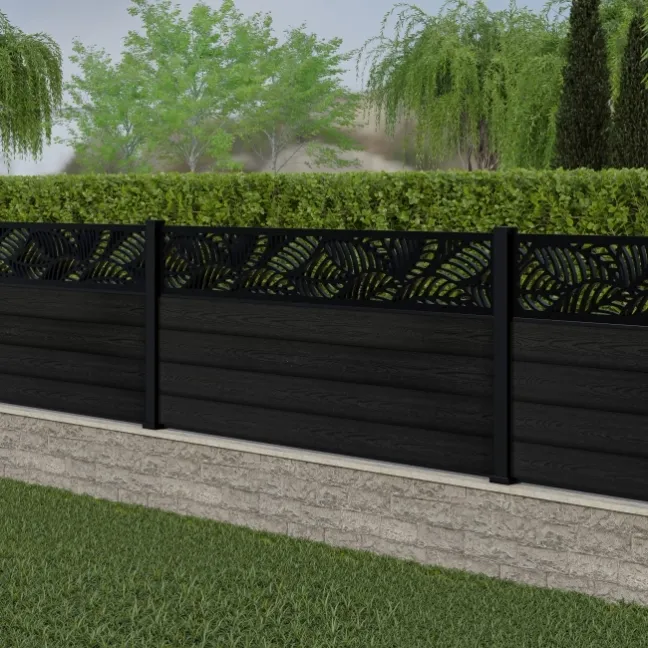 LuxeLine® Classic Straight Top Jungle Design Screen with Black Composite Fence Panels & Aluminium Post 90cm