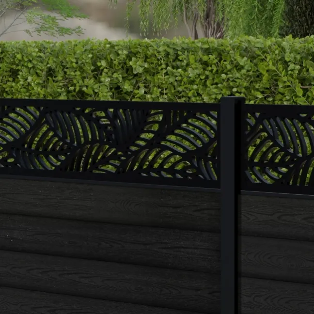 LuxeLine® Classic Straight Top Jungle Design Screen with Black Composite Fence Panels & Aluminium Post 90cm
