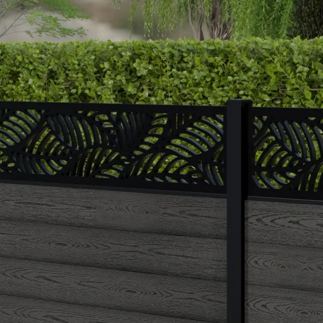 LuxeLine® Classic Straight Top Jungle Design Screen with Dark Grey Composite Fence Panels & Aluminium Post 90cm