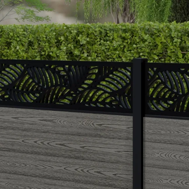LuxeLine® Classic Straight Top Jungle Design Screen with Light Grey Composite Fence Panels & Aluminium Post 90cm