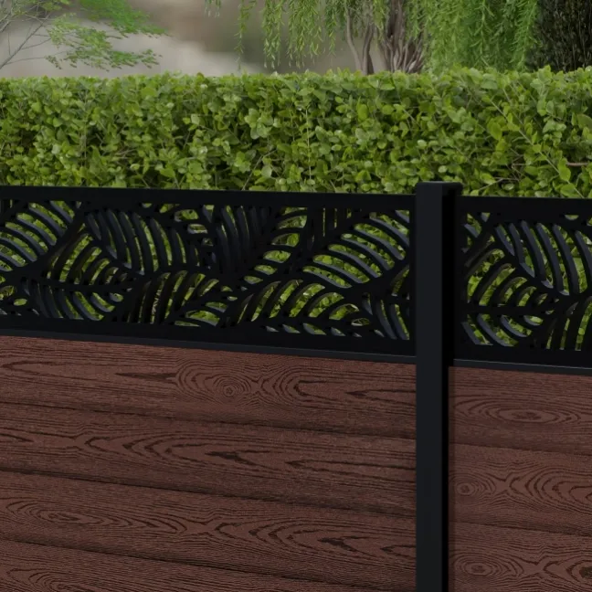 LuxeLine® Classic Straight Top Jungle Design Screen with Walnut Composite Fence Panels & Aluminium Post 90cm