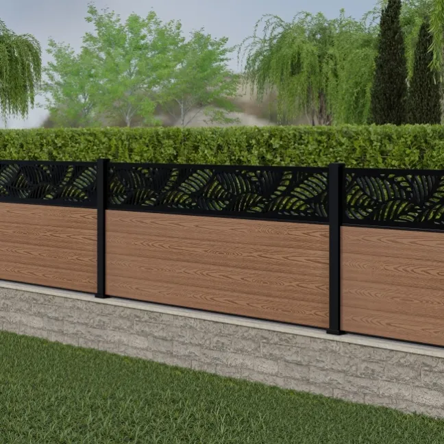 LuxeLine® Classic Straight Top Jungle Design Screen with Teak Composite Fence Panels & Aluminium Post 90cm