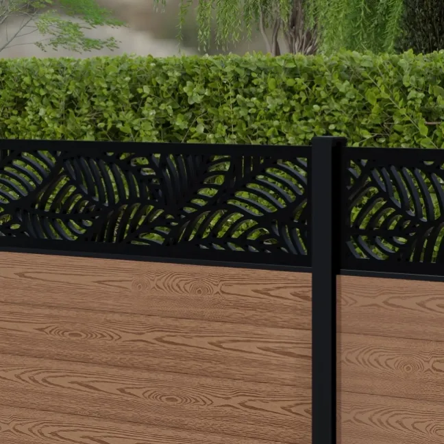LuxeLine® Classic Straight Top Jungle Design Screen with Teak Composite Fence Panels & Aluminium Post 90cm