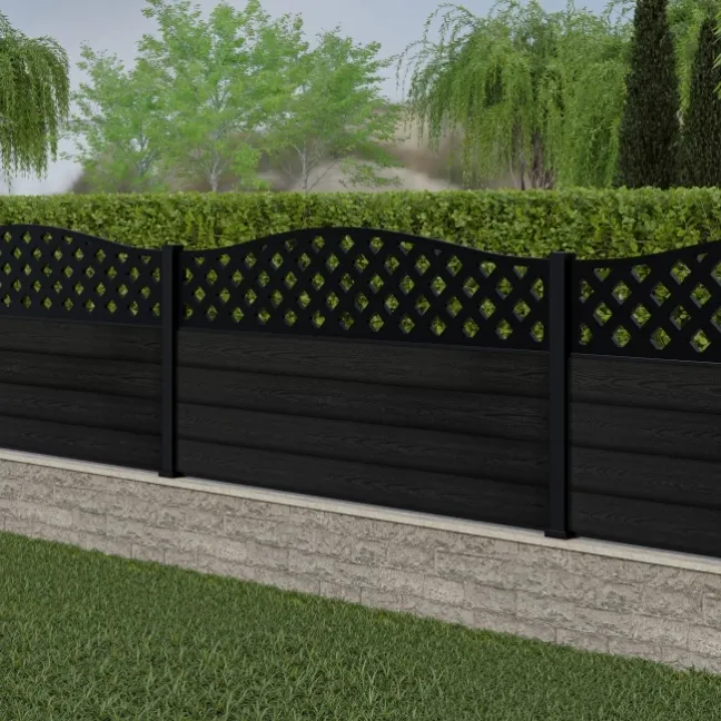 LuxeLine® Classic Curve Top Lattice Design Screen with Black Composite Fence Panels & Aluminium Post 90cm
