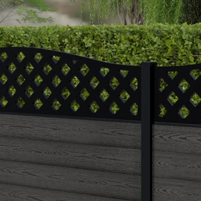 LuxeLine® Classic Curve Top Lattice Design Screen with Dark Grey Composite Fence Panels & Aluminium Post 90cm