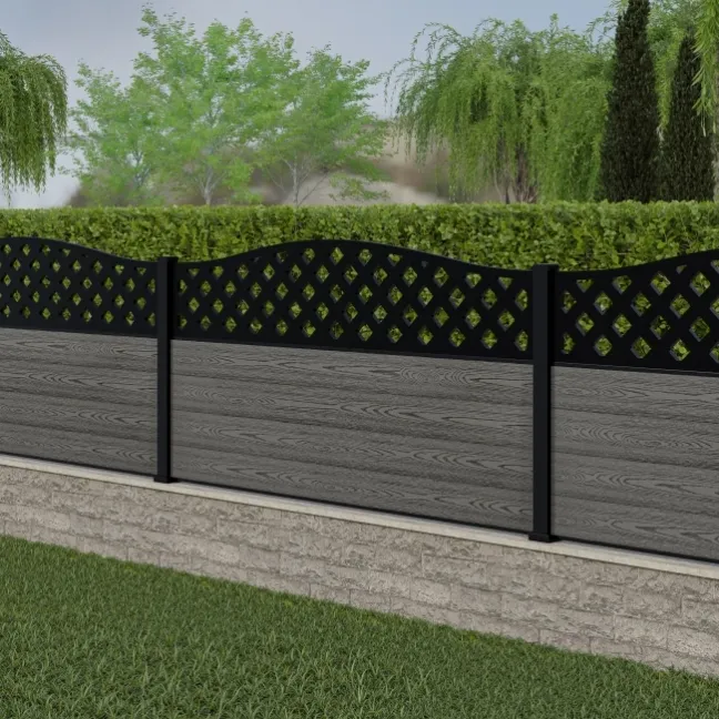 LuxeLine® Classic Curve Top Lattice Design Screen with Light Grey Composite Fence Panels & Aluminium Post 90cm