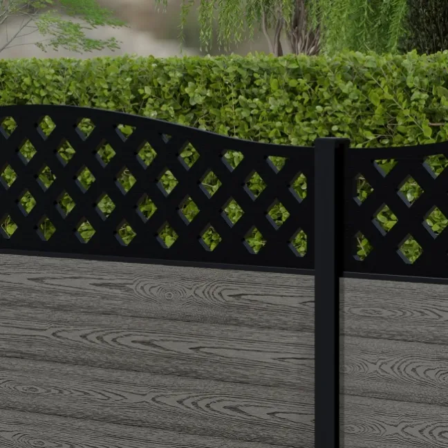 LuxeLine® Classic Curve Top Lattice Design Screen with Light Grey Composite Fence Panels & Aluminium Post 90cm
