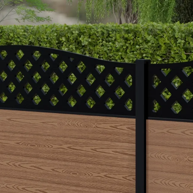 LuxeLine® Classic Curve Top Lattice Design Screen with Teak Composite Fence Panels & Aluminium Post 90cm