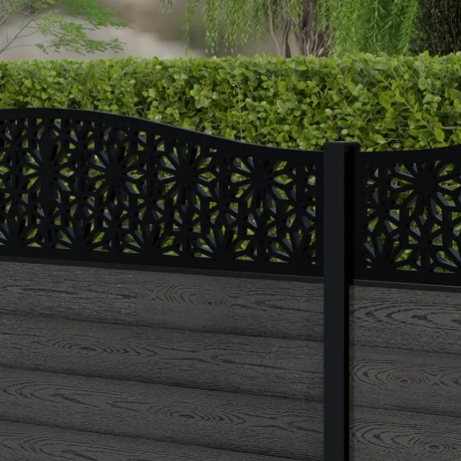 LuxeLine® Classic Curve Top Floral Design Screen with Dark Grey Composite Fence Panels & Aluminium Post 90cm