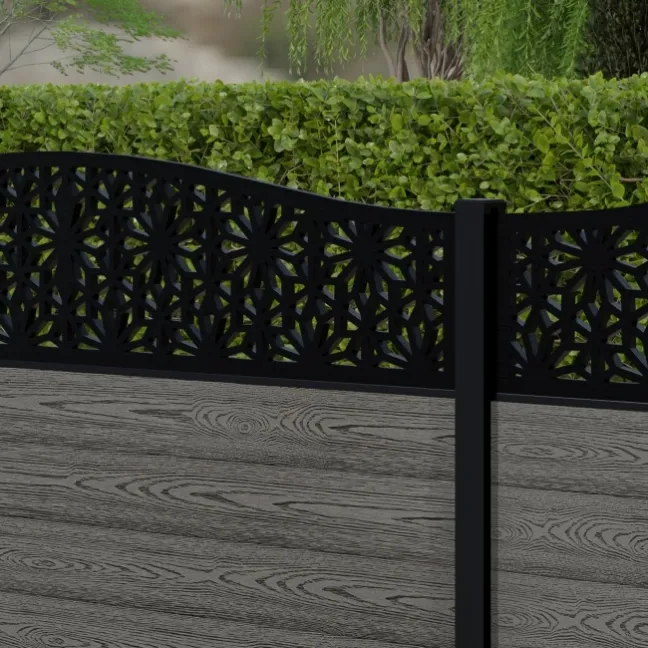 LuxeLine® Classic Curve Top Floral Design Screen with Light Grey Composite Fence Panels & Aluminium Post 90cm