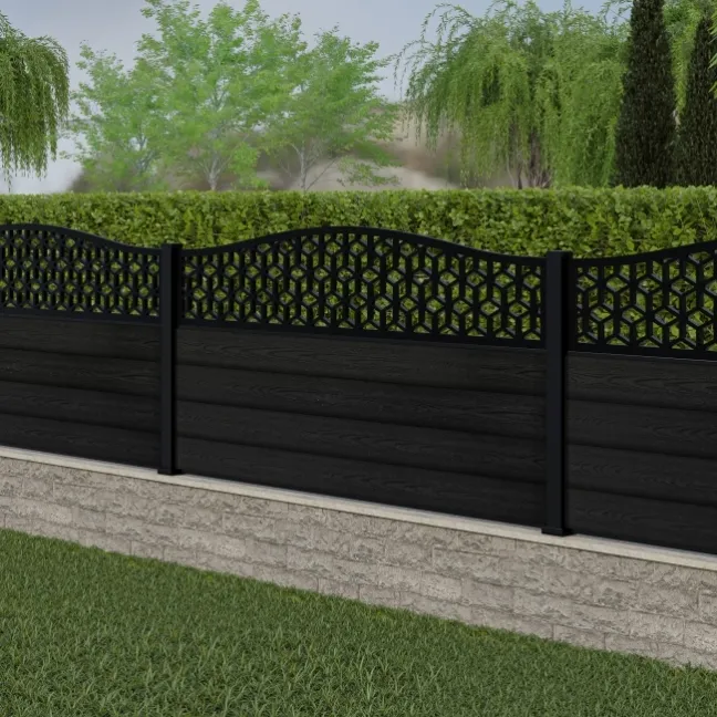 LuxeLine® Classic Curve Top Geometric Design Screen with Black Composite Fence Panels & Aluminium Post 90cm