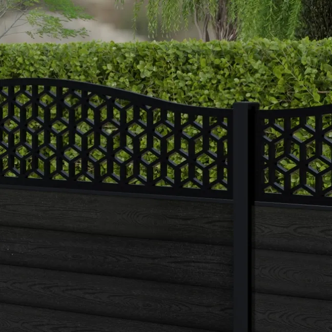LuxeLine® Classic Curve Top Geometric Design Screen with Black Composite Fence Panels & Aluminium Post 90cm
