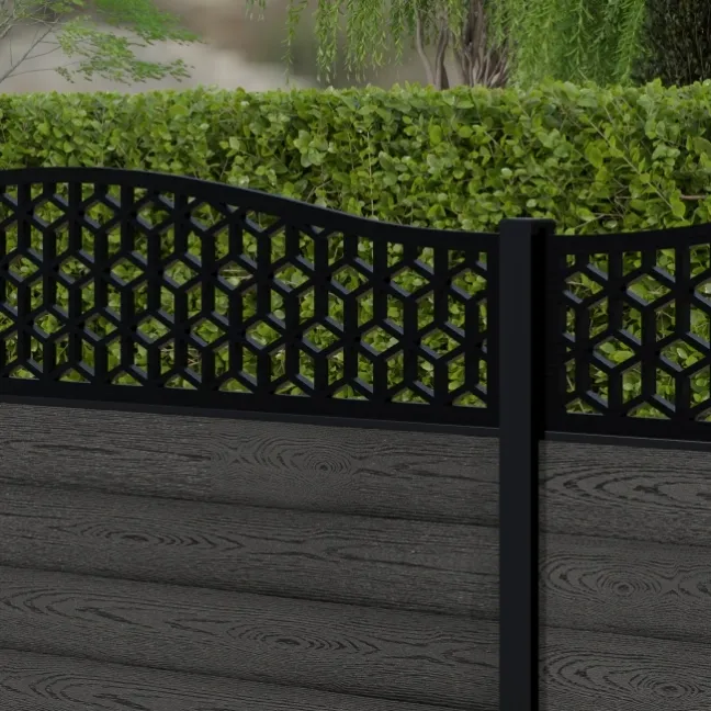 LuxeLine® Classic Curve Top Geometric Design Screen with Dark Grey Composite Fence Panels & Aluminium Post 90cm