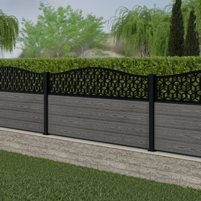LuxeLine® Classic Curve Top Geometric Design Screen with Light Grey Composite Fence Panels & Aluminium Post 90cm