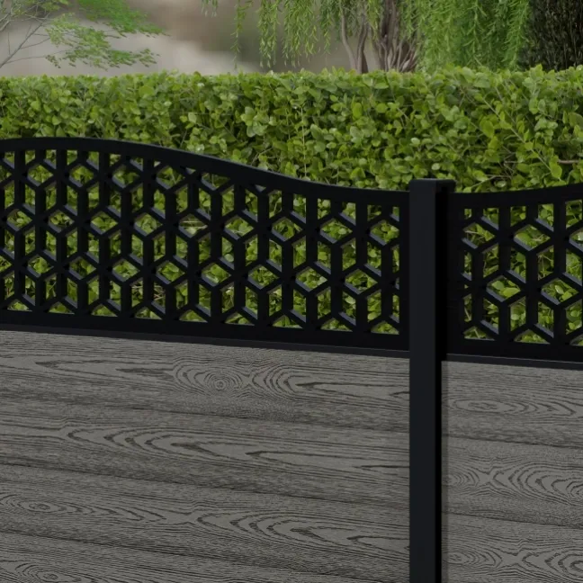 LuxeLine® Classic Curve Top Geometric Design Screen with Light Grey Composite Fence Panels & Aluminium Post 90cm