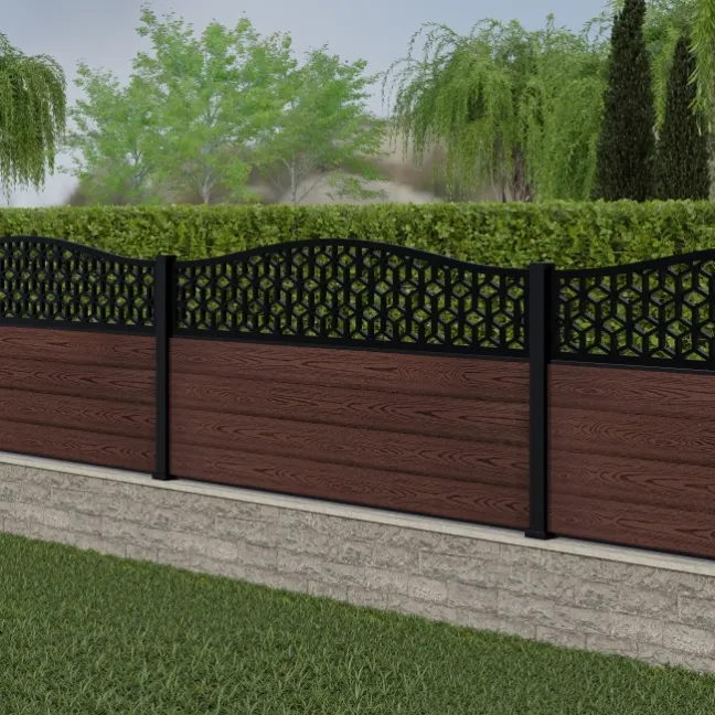 LuxeLine® Classic Curve Top Geometric Design Screen with Walnut Composite Fence Panels & Aluminium Post 90cm