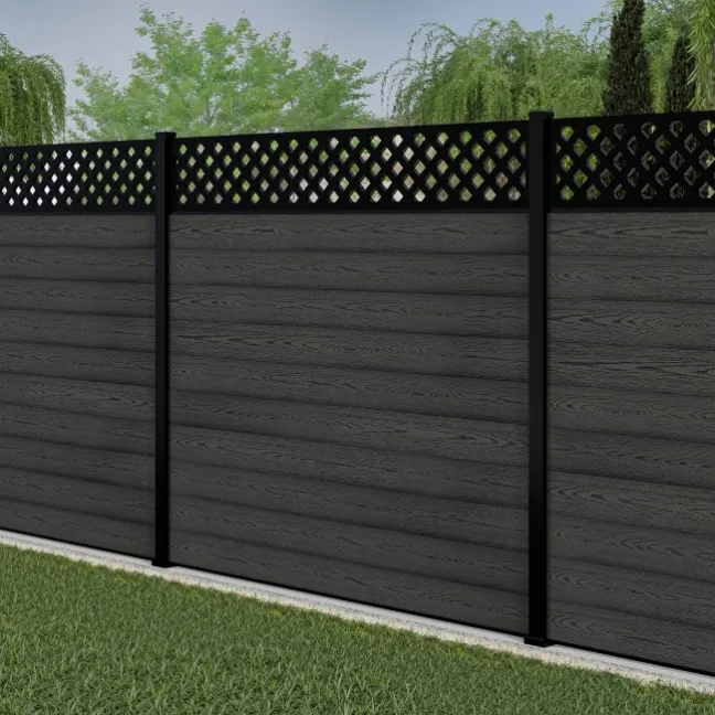 LuxeLine® Classic Straight Top Lattice Design Screen with Dark Grey Composite Fence Panels & Aluminium Post 180cm