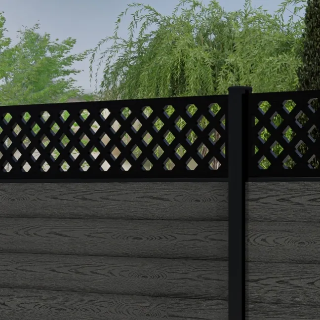 LuxeLine® Classic Straight Top Lattice Design Screen with Dark Grey Composite Fence Panels & Aluminium Post 180cm