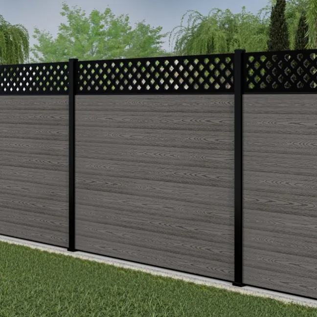 LuxeLine® Classic Straight Top Lattice Design Screen with Light Grey Composite Fence Panels & Aluminium Post 180cm