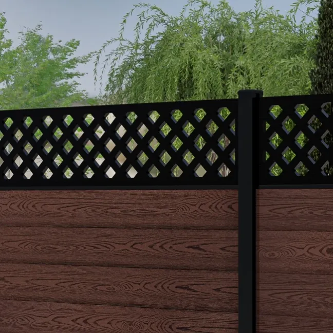 LuxeLine® Classic Straight Top Lattice Design Screen with Walnut Composite Fence Panels & Aluminium Post 180cm