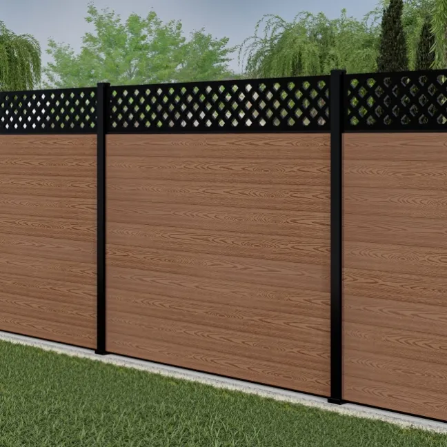 LuxeLine® Classic Straight Top Lattice Design Screen with Teak Composite Fence Panels & Aluminium Post 180cm