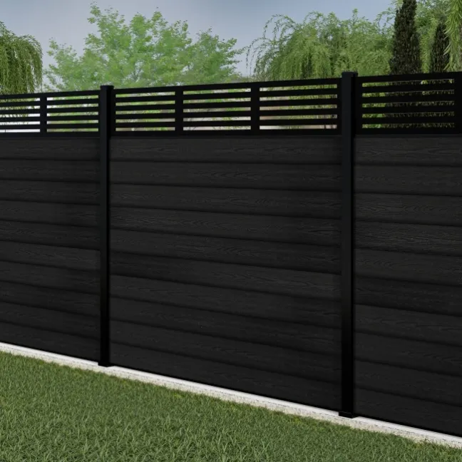 LuxeLine® Classic Straight Top Slat Design Screen with Black Composite Fence Panels & Aluminium Post 180cm