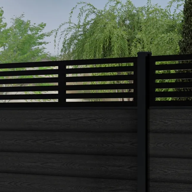 LuxeLine® Classic Straight Top Slat Design Screen with Black Composite Fence Panels & Aluminium Post 180cm