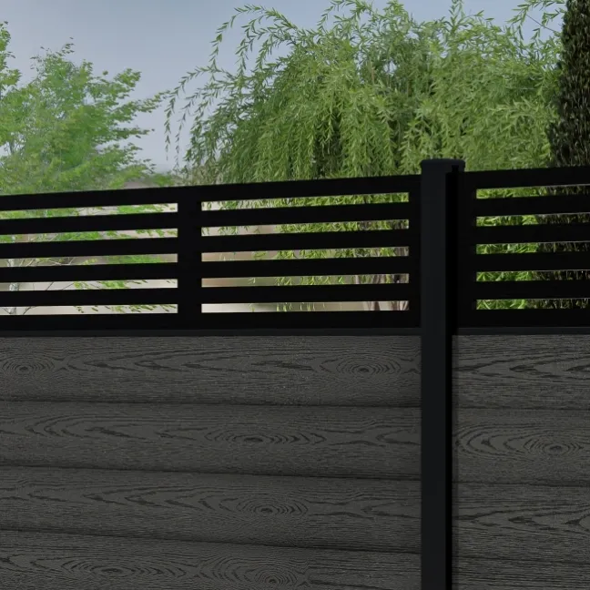LuxeLine® Classic Straight Top Slat Design Screen with Dark Grey Composite Fence Panels & Aluminium Post 180cm