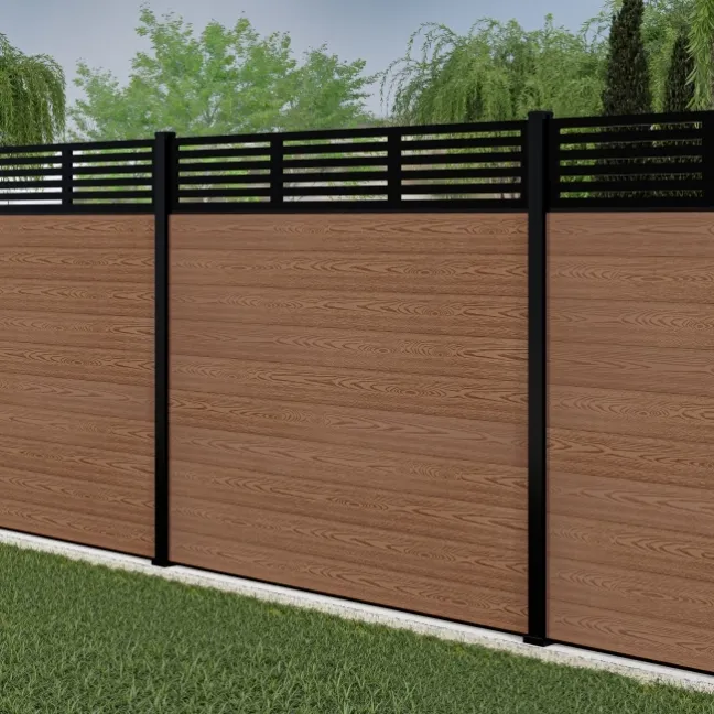 LuxeLine® Classic Straight Top Slat Design Screen with Teak Composite Fence Panels & Aluminium Post 180cm