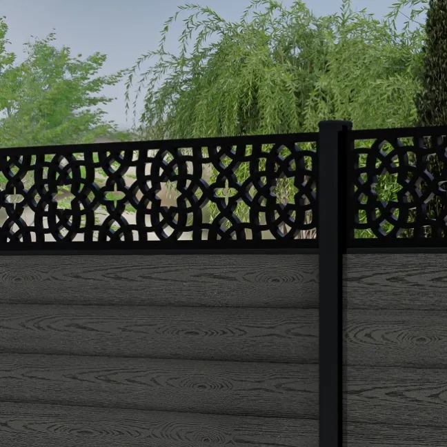 LuxeLine® Classic Straight Top Moroccan Design Screen with Dark Grey Composite Fence Panels & Aluminium Post 180cm
