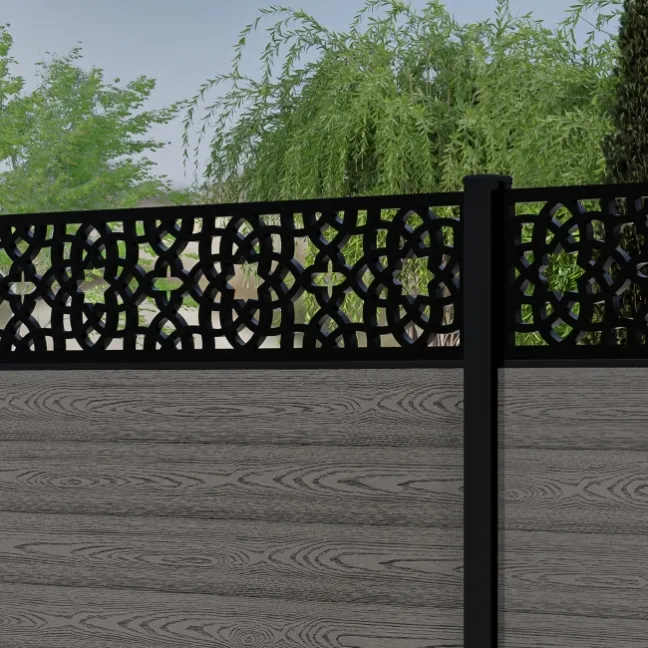 LuxeLine® Classic Straight Top Moroccan Design Screen with Light Grey Composite Fence Panels & Aluminium Post 180cm