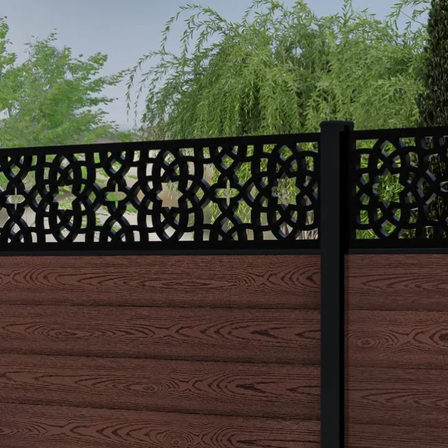 LuxeLine® Classic Straight Top Moroccan Design Screen with Walnut Composite Fence Panels & Aluminium Post 180cm