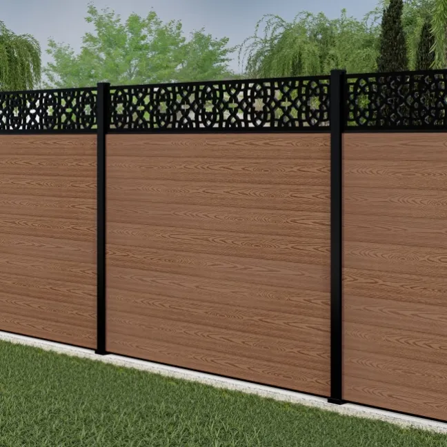 LuxeLine® Classic Straight Top Moroccan Design Screen with Teak Composite Fence Panels & Aluminium Post 180cm