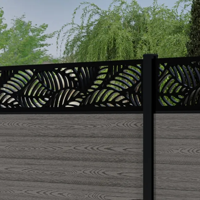 LuxeLine® Classic Straight Top Jungle Design Screen with Light Grey Composite Fence Panels & Aluminium Post 180cm