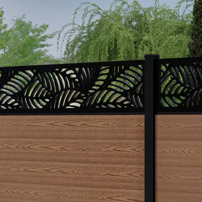 LuxeLine® Classic Straight Top Jungle Design Screen with Teak Composite Fence Panels & Aluminium Post 180cm