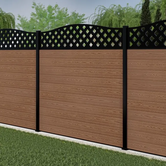 LuxeLine® Classic Curve Top Lattice Design Screen with Teak Composite Fence Panels & Aluminium Post 180cm