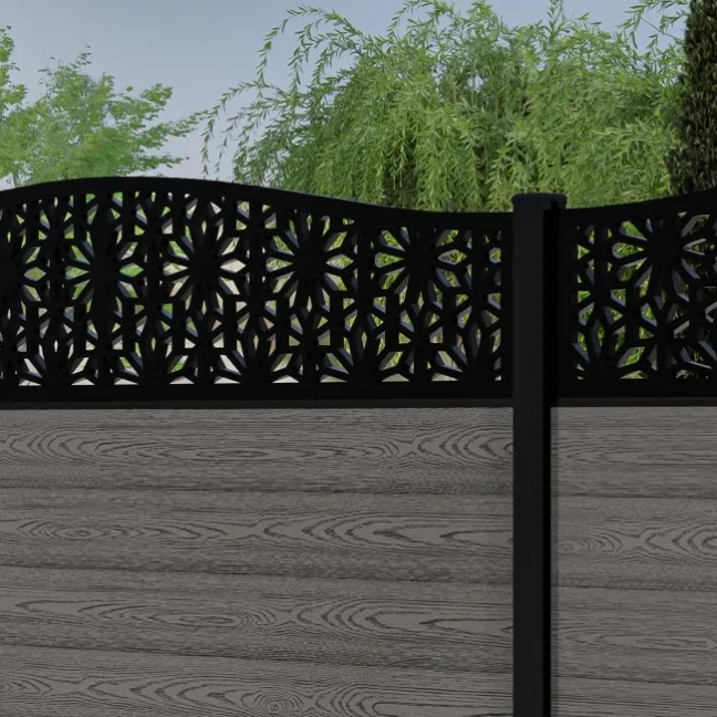 LuxeLine® Classic Curve Top Floral Design Screen with Light Grey Composite Fence Panels & Aluminium Post 180cm