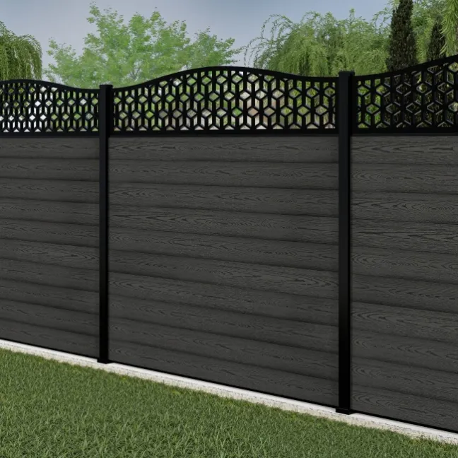 LuxeLine® Classic Curve Top Geometric Design Screen with Dark Grey Composite Fence Panels & Aluminium Post 180cm