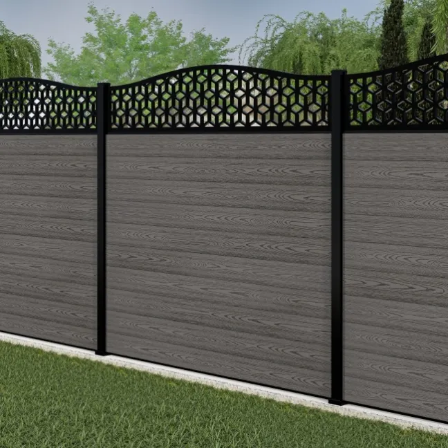 LuxeLine® Classic Curve Top Geometric Design Screen with Light Grey Composite Fence Panels & Aluminium Post 180cm