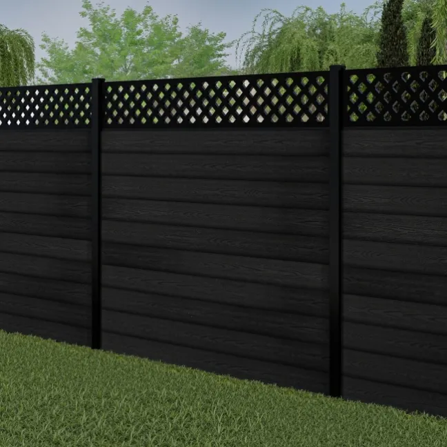 LuxeLine® Classic Straight Top Lattice Design Screen with Black Composite Fence Panels & Buried Aluminium Post 180cm