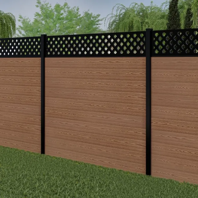 LuxeLine® Classic Straight Top Lattice Design Screen with Teak Composite Fence Panels & Buried Aluminium Post 180cm