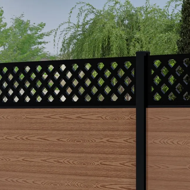 LuxeLine® Classic Straight Top Lattice Design Screen with Teak Composite Fence Panels & Buried Aluminium Post 180cm
