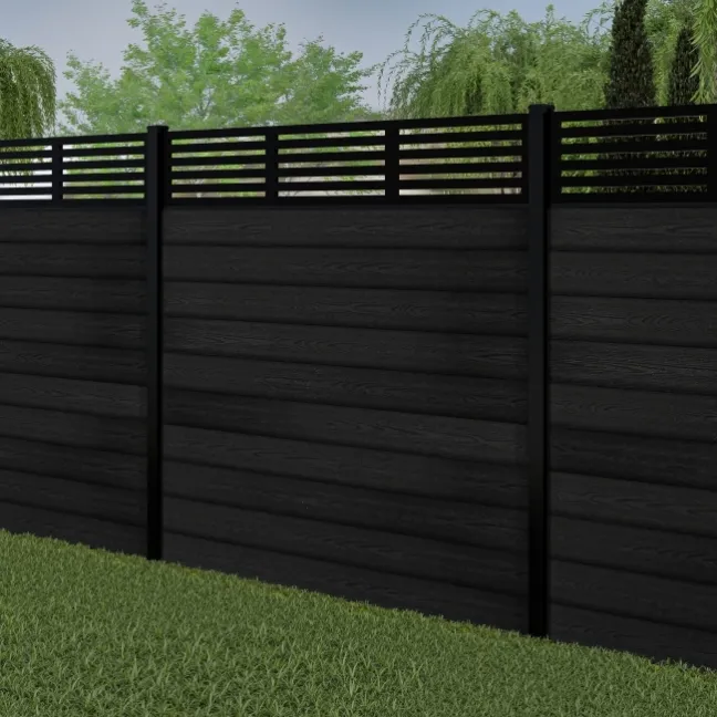 LuxeLine® Classic Straight Top Slat Design Screen with Black Composite Fence Panels & Buried Aluminium Post 180cm