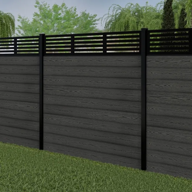 LuxeLine® Classic Straight Top Slat Design Screen with Dark Grey Composite Fence Panels & Buried Aluminium Post 180cm